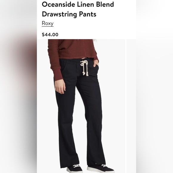 Roxy Women's Black Linen Blend Pants, Sz Small. New With Tags - Picture 1 of 8